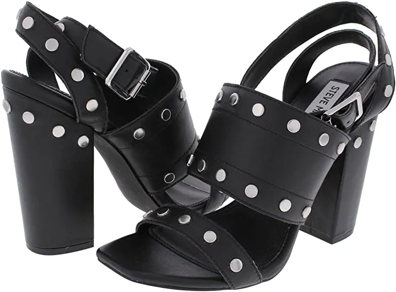Steve Madden Womens Jansen Leather Open Toe Casual Ankle Strap, Black, Size 5.5