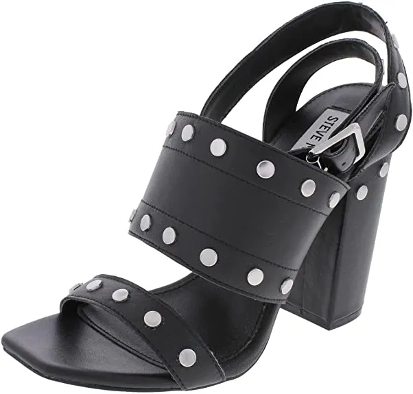 Steve Madden Womens Jansen Leather Open Toe Casual Ankle Strap, Black, Size 5.5