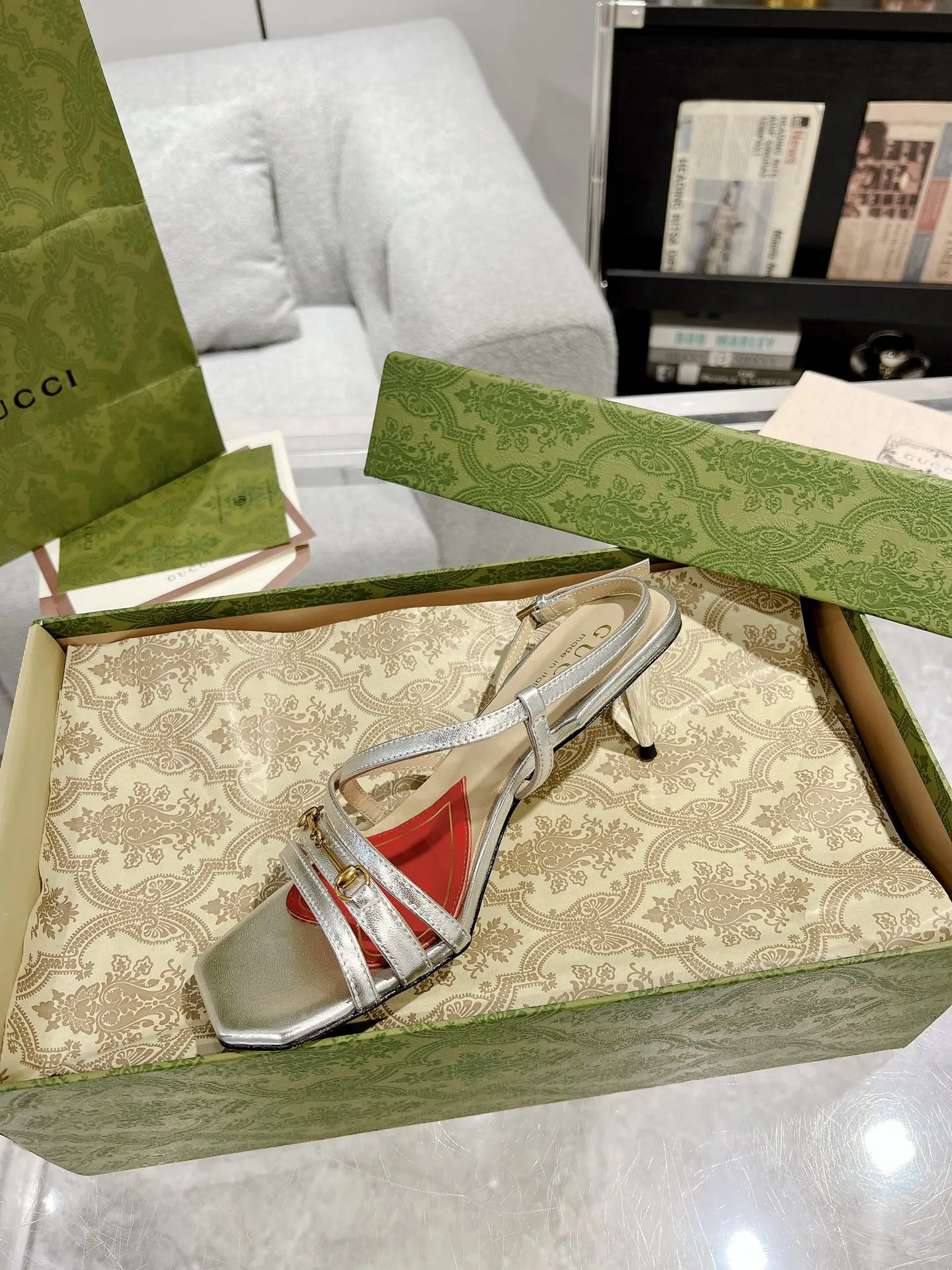 STRAPPY Gucci GG SANDAL State-of-the-art CALFSKIN Mega sale SILVER CLASSIC HEEL