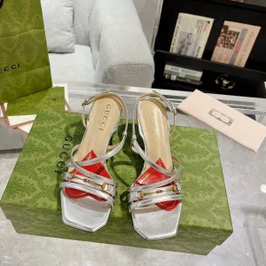STRAPPY Gucci GG SANDAL State-of-the-art CALFSKIN Mega sale SILVER CLASSIC HEEL