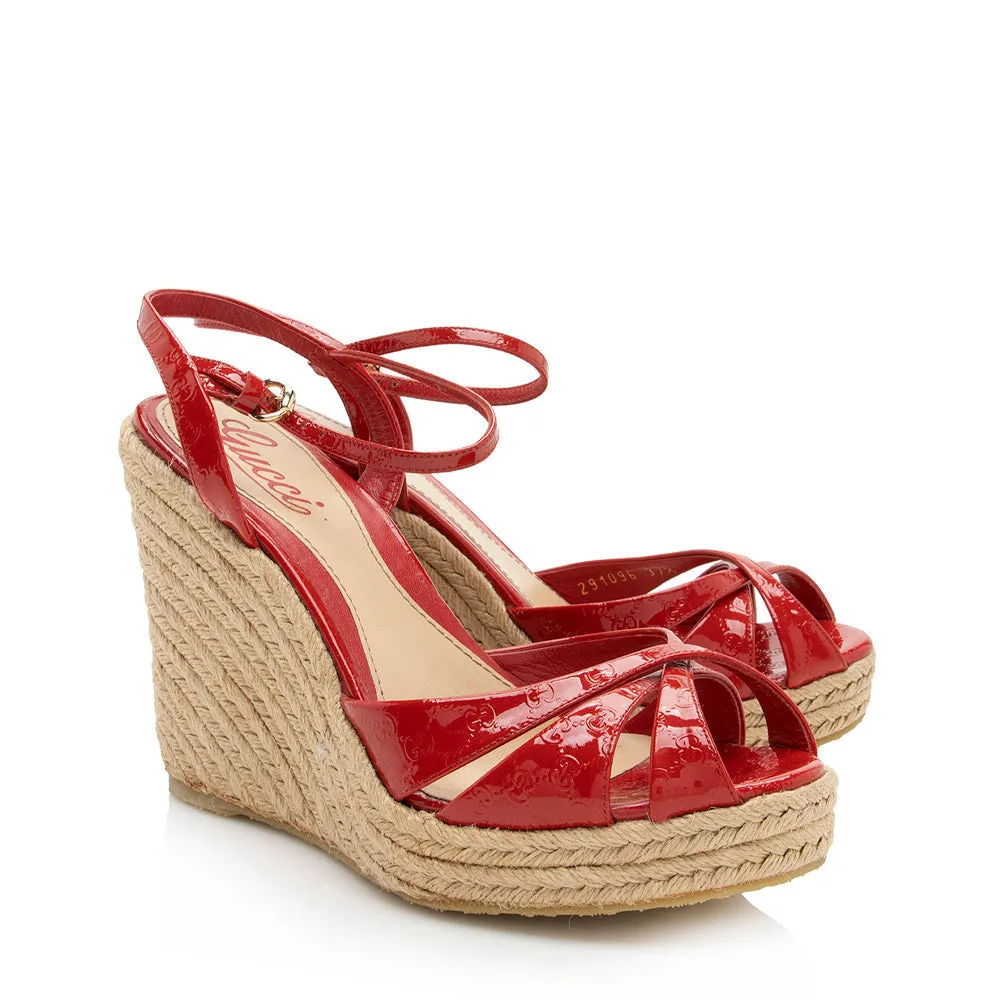 Strappy Wedge / (SHF-17759) Patent Remote-controlled 7.5 Espadrille Trustworthy service Gucci Guccissima 37.5 - SIze