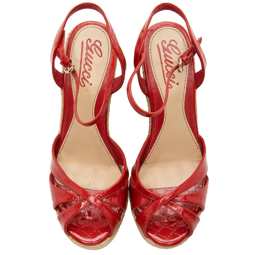 Strappy Wedge / (SHF-17759) Patent Remote-controlled 7.5 Espadrille Trustworthy service Gucci Guccissima 37.5 - SIze