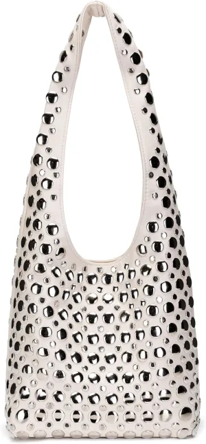 Stylish Studded Hobo Bag Y2K Rivets Bucket Purse for Women Trendy Small Shoulder Tote Handbag
