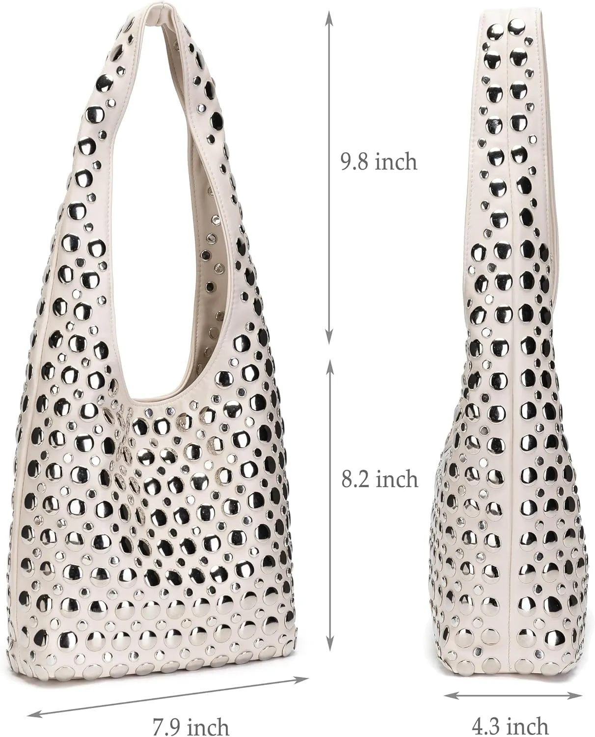 Stylish Studded Hobo Bag Y2K Rivets Bucket Purse for Women Trendy Small Shoulder Tote Handbag