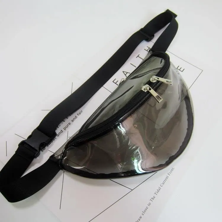 Stylish Women Iridescent Hologram Fanny Pack Shiny Metallic Waist Bag Punk For Men Women Outdoor Sports (Clear Black)