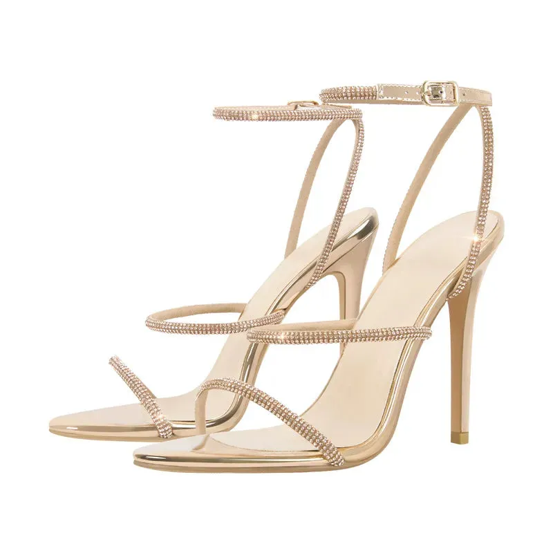 Summer Open Toe Rhinestone Strappy  Band Large Size  Peep Toe Sandals