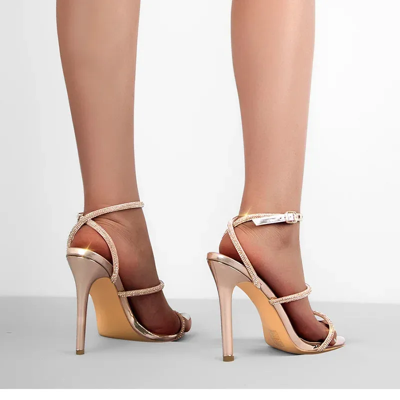 Summer Open Toe Rhinestone Strappy  Band Large Size  Peep Toe Sandals