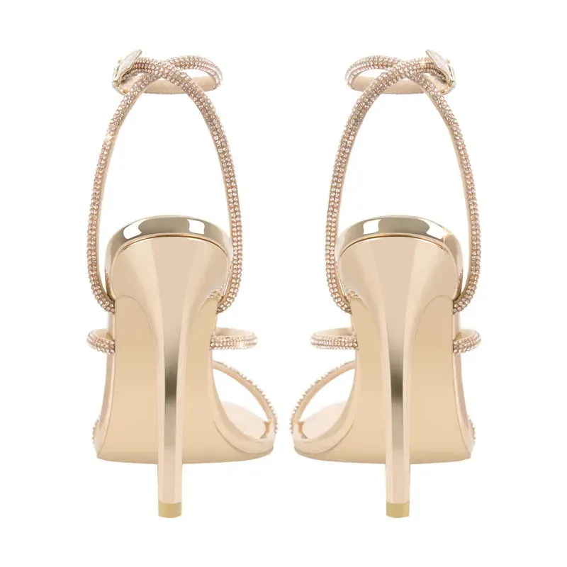 Summer Open Toe Rhinestone Strappy  Band Large Size  Peep Toe Sandals