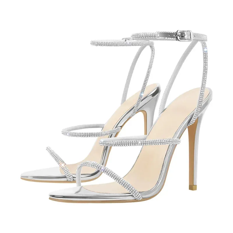 Summer Open Toe Rhinestone Strappy  Band Large Size  Peep Toe Sandals