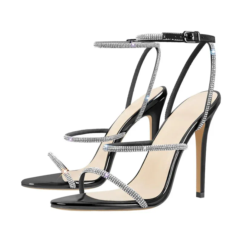 Summer Open Toe Rhinestone Strappy  Band Large Size  Peep Toe Sandals