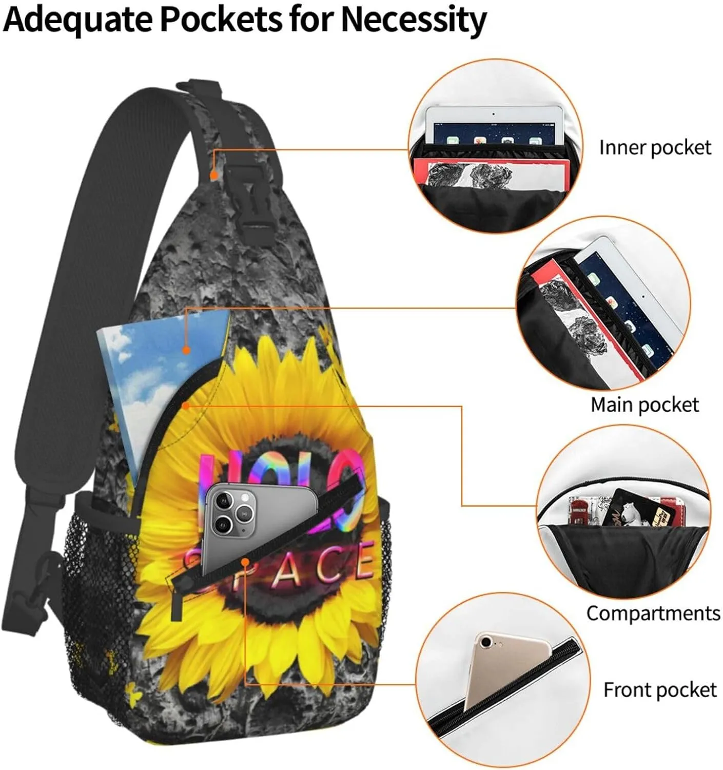 Sunflower Chest Bags Crossbody Sling Bag Shoulder Bag Travel Hiking Daypack For Men Women