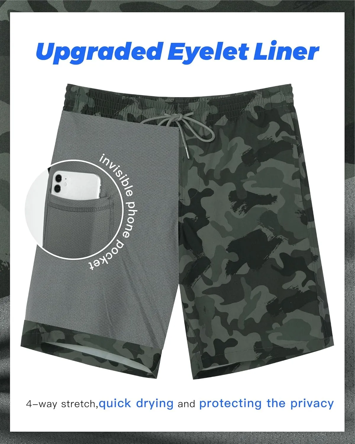 SURF CUZ 9" Mens Swim Trunks with Compression Liner Bathing Suits 2 in 1 Stretch Zipper Pockets Quick Dry