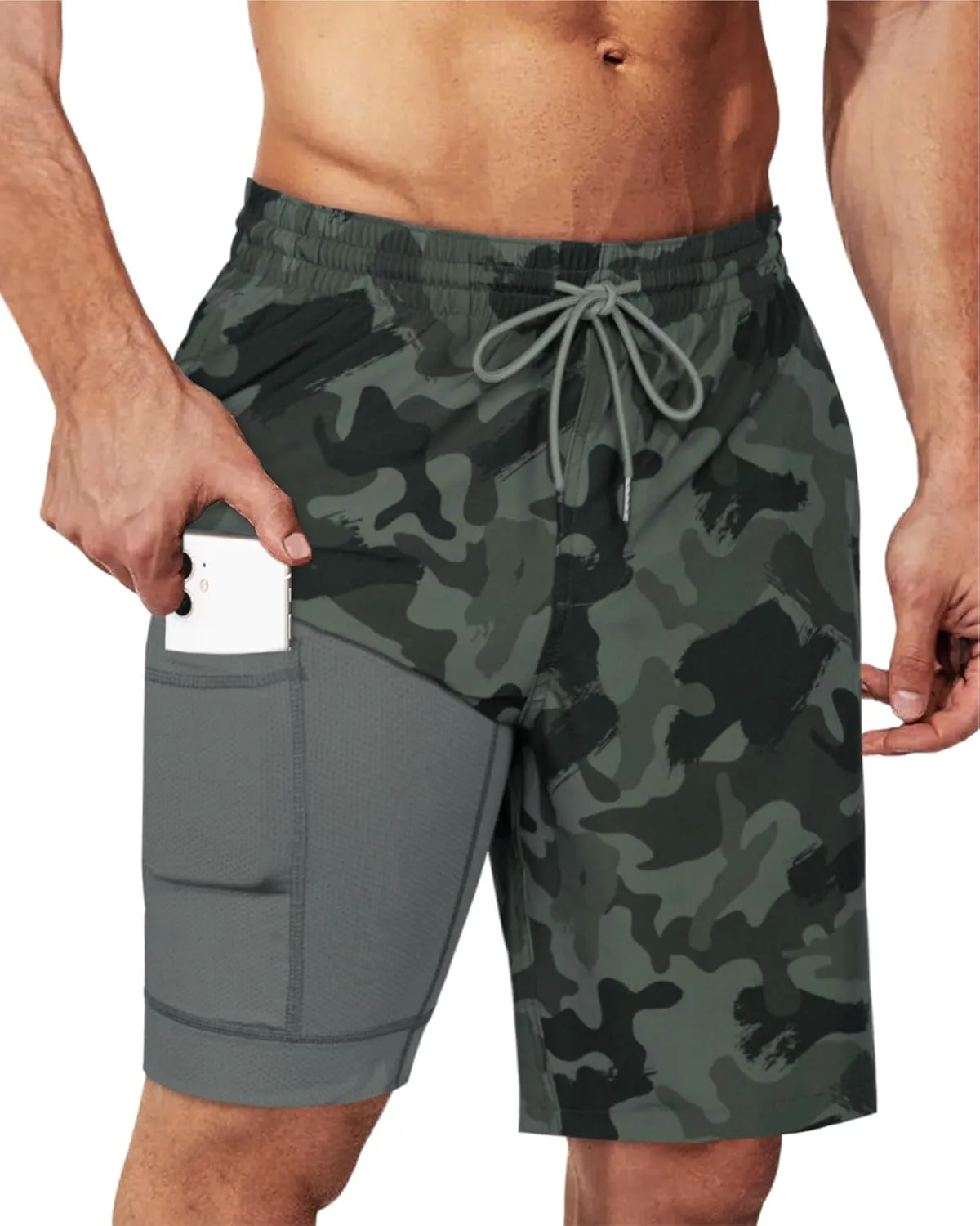 SURF CUZ 9" Mens Swim Trunks with Compression Liner Bathing Suits 2 in 1 Stretch Zipper Pockets Quick Dry
