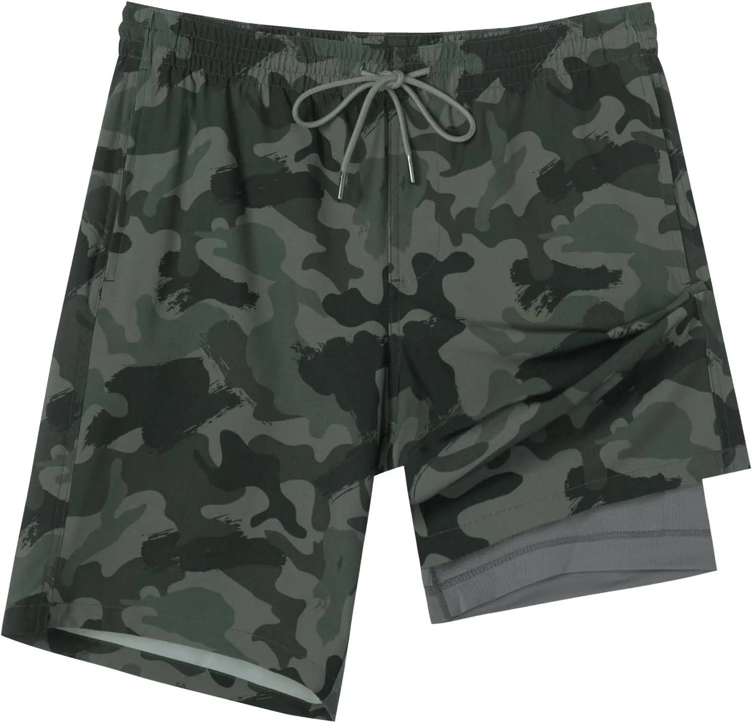 SURF CUZ 9" Mens Swim Trunks with Compression Liner Bathing Suits 2 in 1 Stretch Zipper Pockets Quick Dry