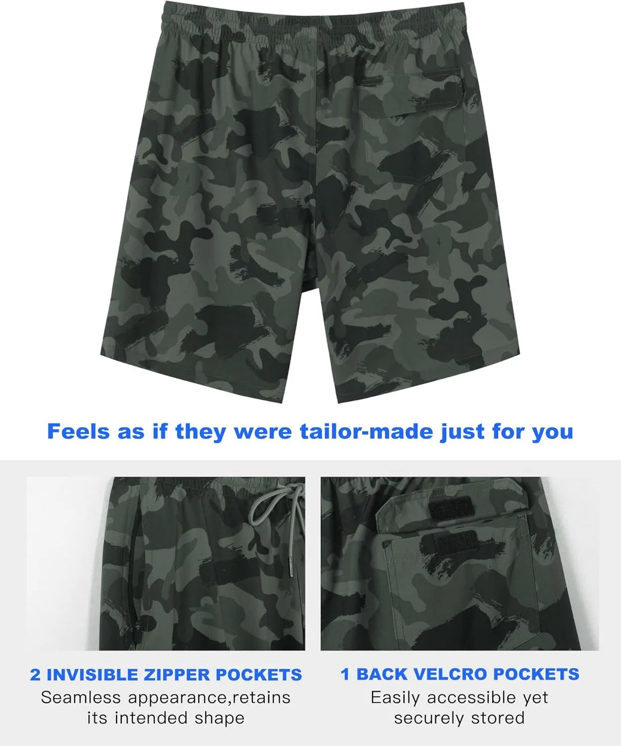 SURF CUZ 9" Mens Swim Trunks with Compression Liner Bathing Suits 2 in 1 Stretch Zipper Pockets Quick Dry