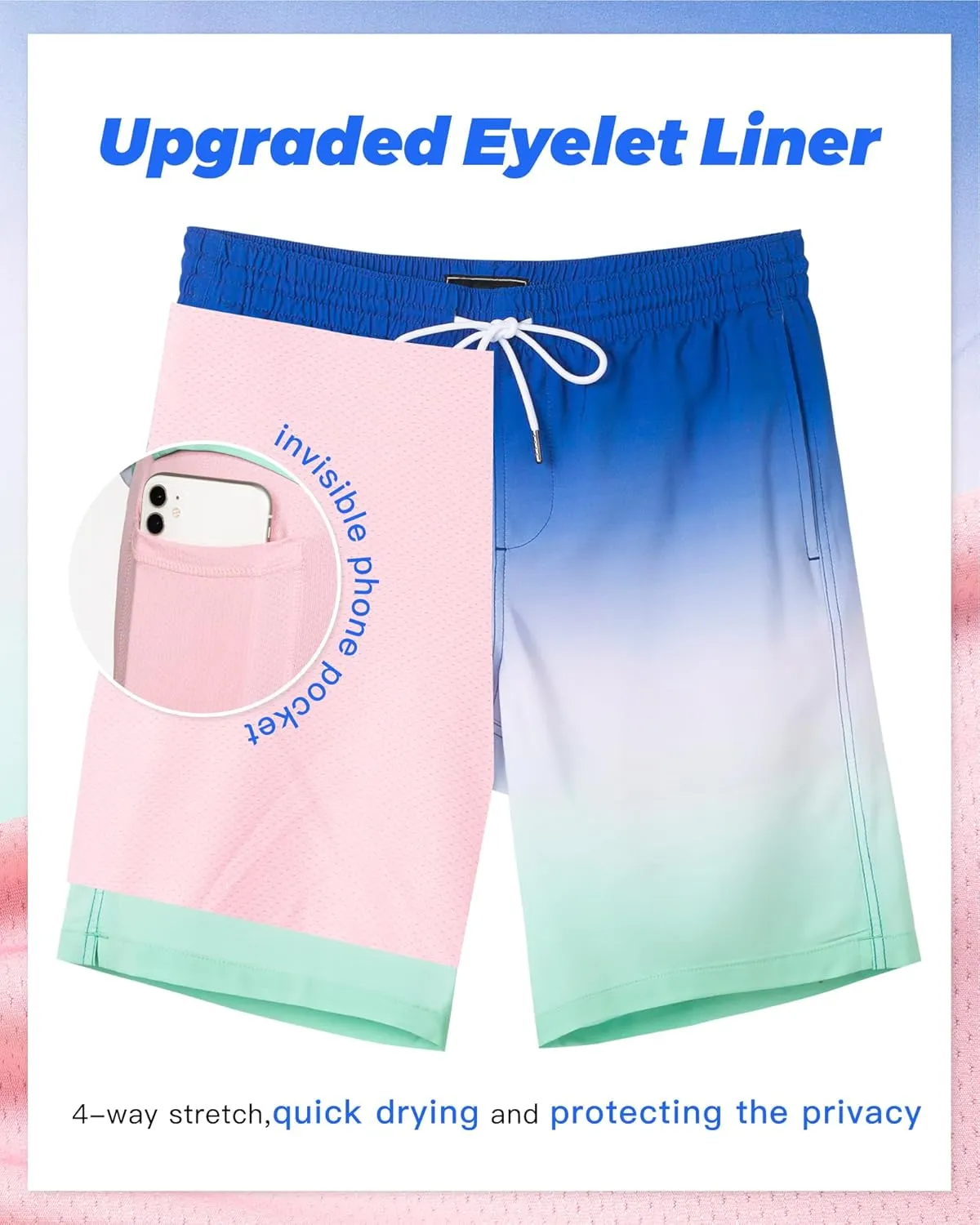 SURF CUZ 9" Mens Swim Trunks with Compression Liner Swimming Shorts 2 in 1 Stretch Quick Dry Zipper Pockets