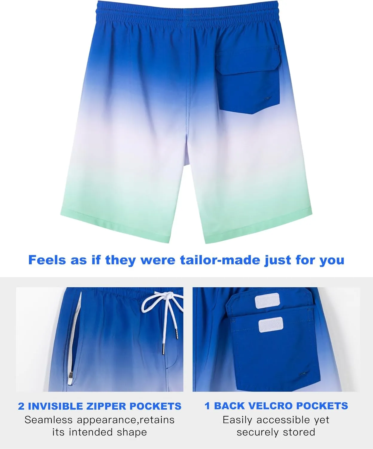 SURF CUZ 9" Mens Swim Trunks with Compression Liner Swimming Shorts 2 in 1 Stretch Quick Dry Zipper Pockets