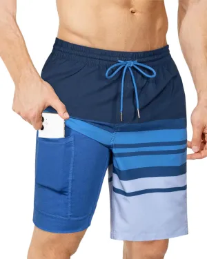 SURF CUZ 9" Mens Swim Trunks with Compression Liner Swimming Shorts 2 in 1 Stretch Quick Dry Zipper Pockets