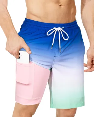 SURF CUZ 9" Mens Swim Trunks with Compression Liner Swimming Shorts 2 in 1 Stretch Quick Dry Zipper Pockets