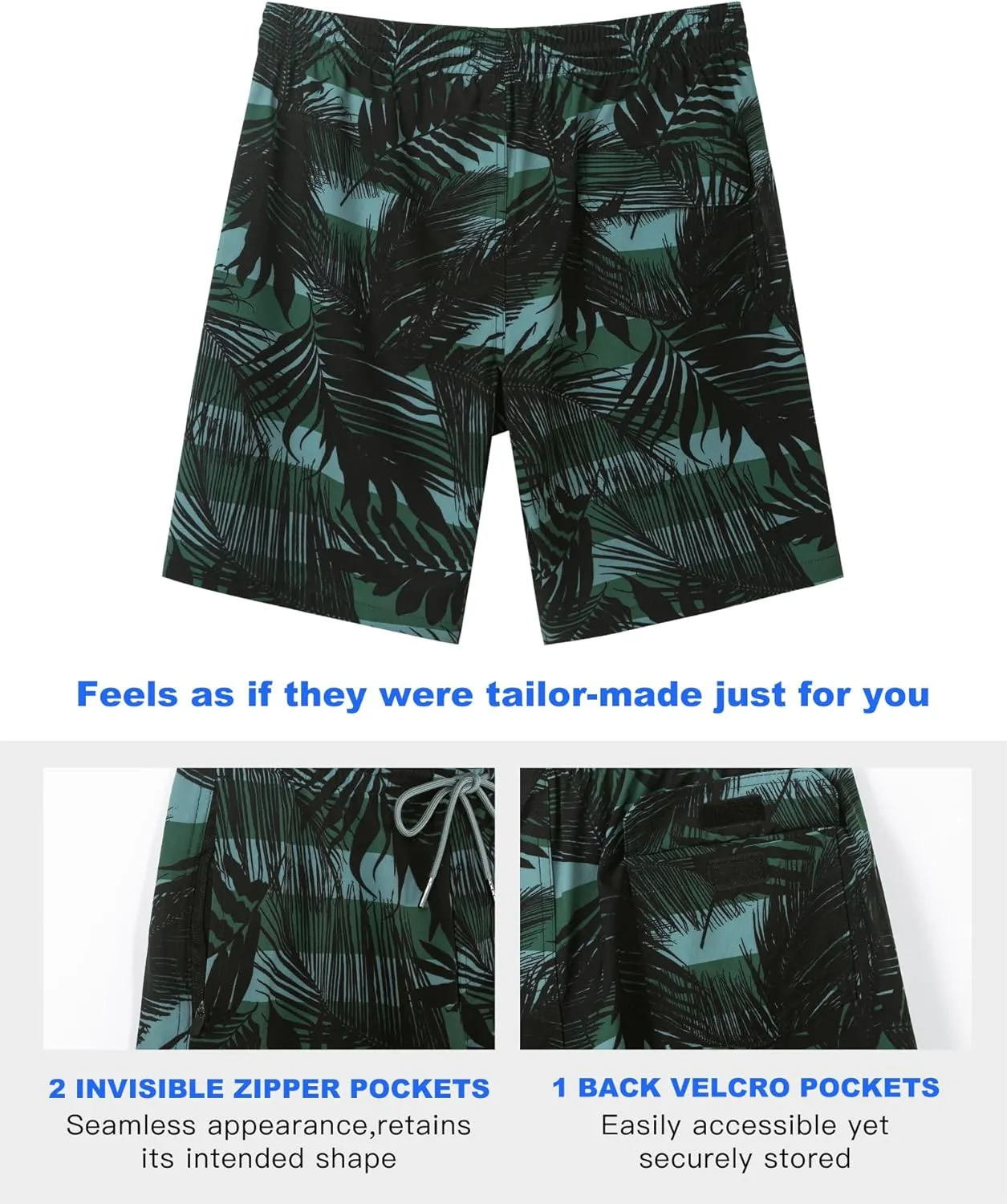 SURF CUZ 9" Mens Swim Trunks with Compression Liner Swimming Shorts 2 in 1 Stretch Quick Dry Zipper Pockets