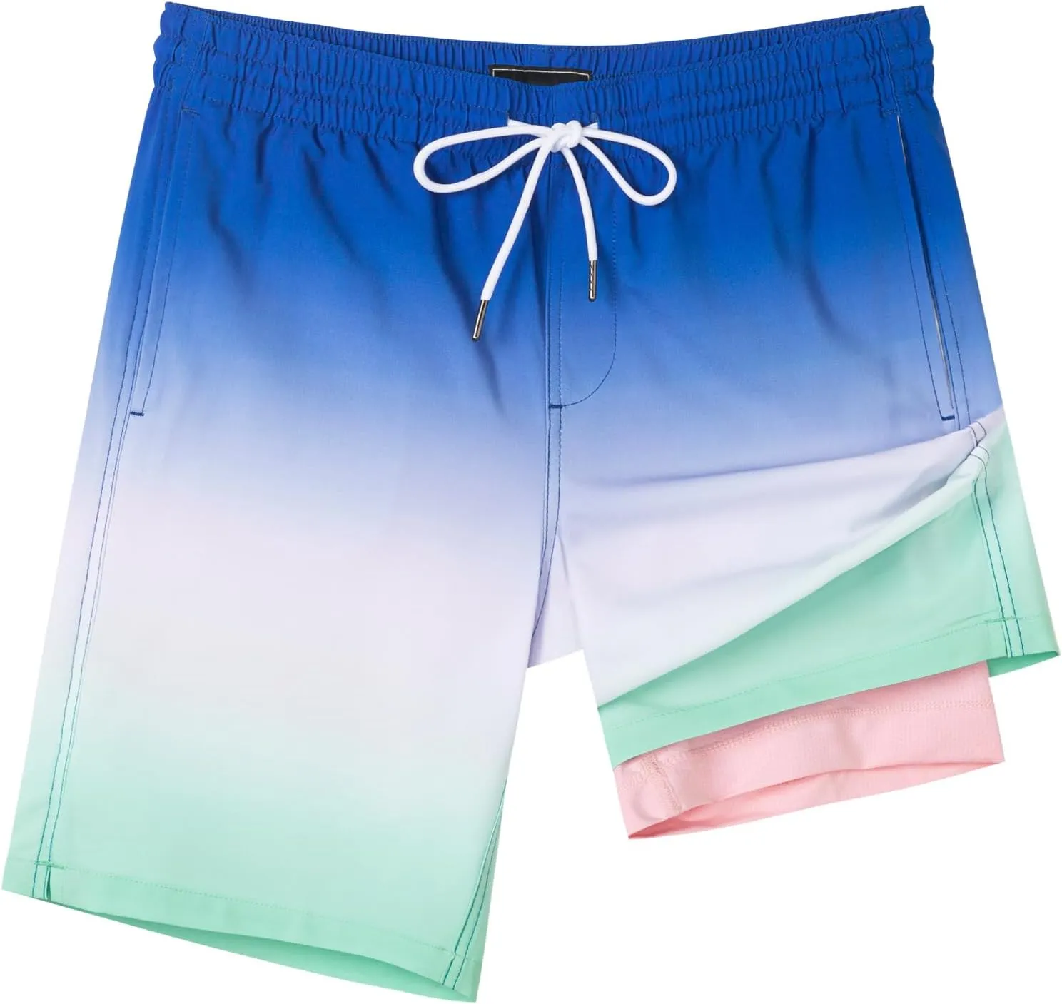 SURF CUZ 9" Mens Swim Trunks with Compression Liner Swimming Shorts 2 in 1 Stretch Quick Dry Zipper Pockets