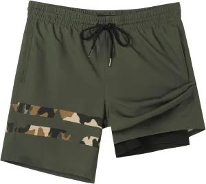 SURF CUZ Mens Swim Trunks with Compression Liner Quick Dry Swim Shorts 7" Swimming Trunks Stretch Bathing Suit 7 Inch
