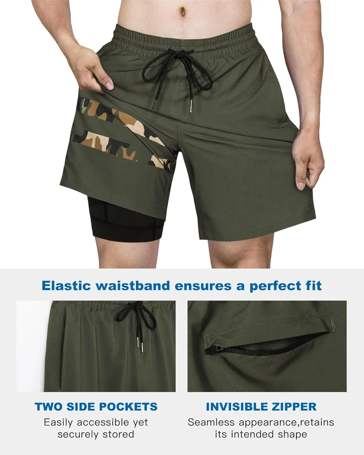 SURF CUZ Mens Swim Trunks with Compression Liner Quick Dry Swim Shorts 7" Swimming Trunks Stretch Bathing Suit 7 Inch