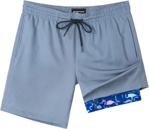 SURF CUZ Mens Swim Trunks with Compression Liner Quick Dry Swim Shorts 7" Swimming Trunks Stretch Bathing Suit 7 Inch