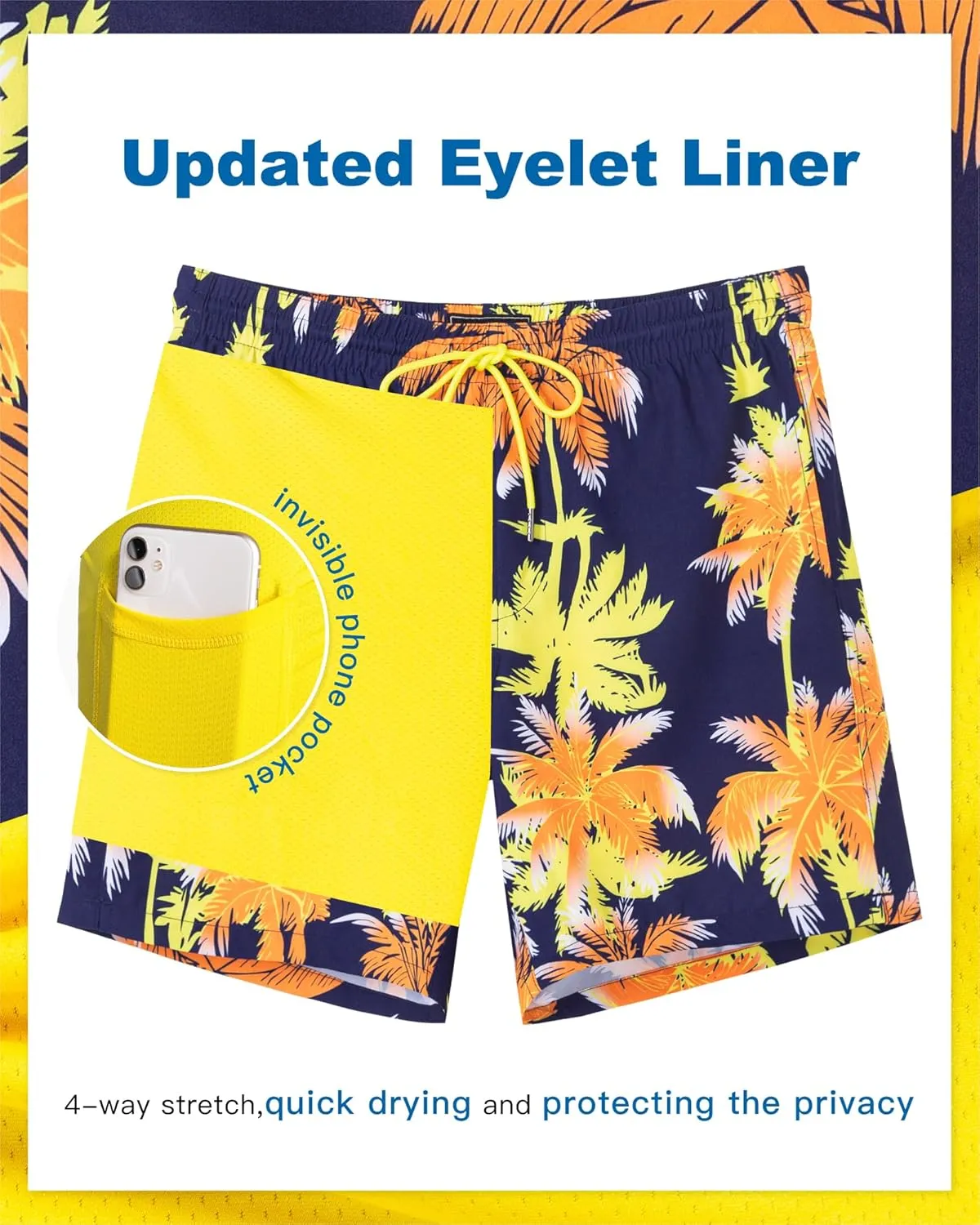 SURF CUZ Mens Swim Trunks with Compression Liner Quick Dry Swim Shorts 7" Swimming Trunks Stretch Bathing Suit 7 Inch