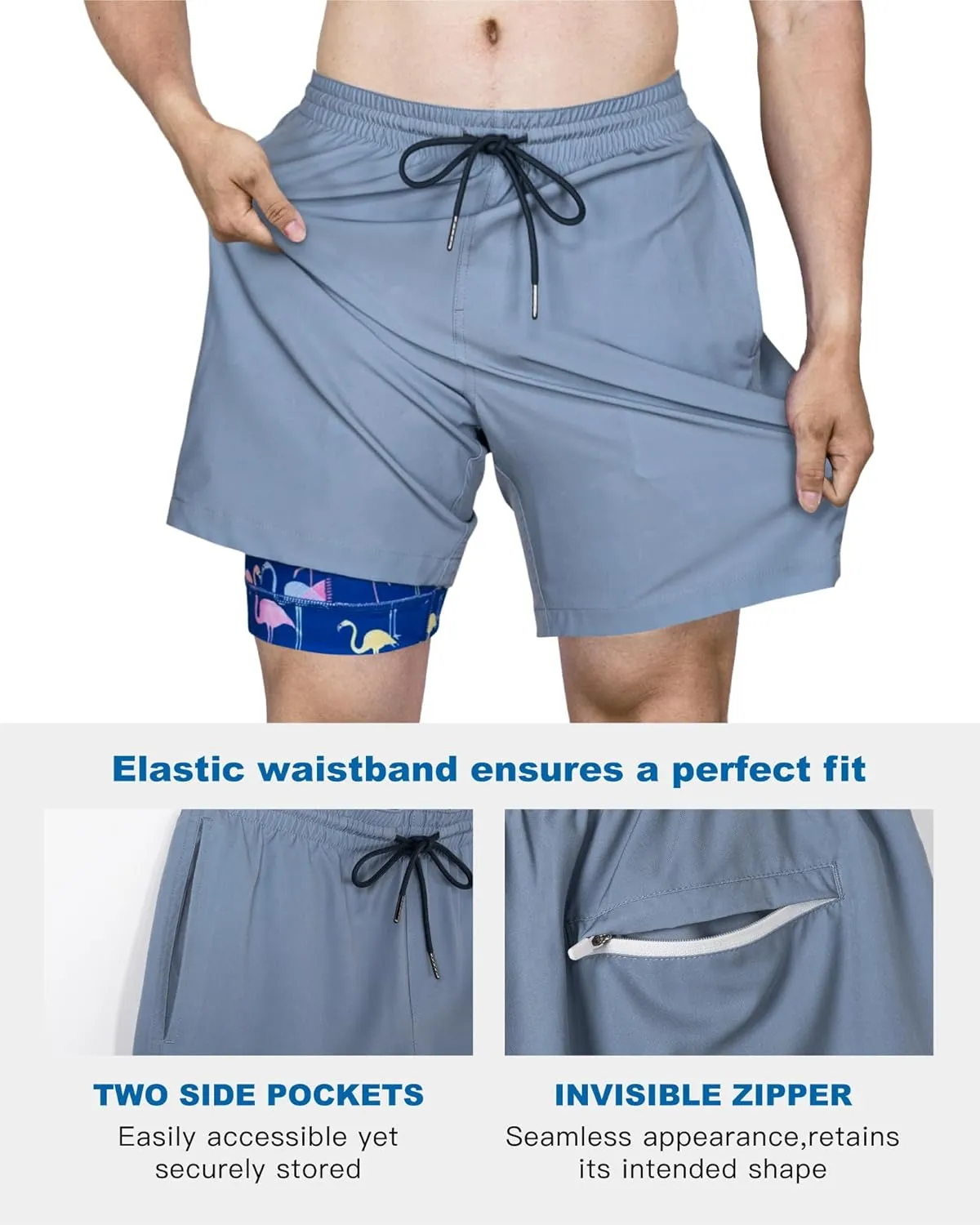 SURF CUZ Mens Swim Trunks with Compression Liner Quick Dry Swim Shorts 7" Swimming Trunks Stretch Bathing Suit 7 Inch