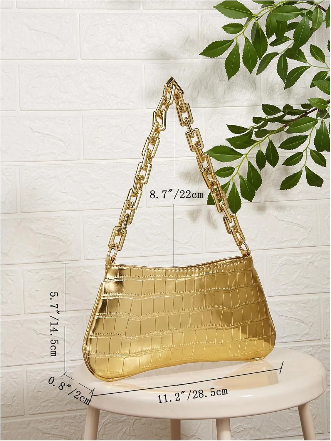 SweatyRocks Women's Metallic Crocodile Shoulder Bags Chain Clutch Purses with Zipper
