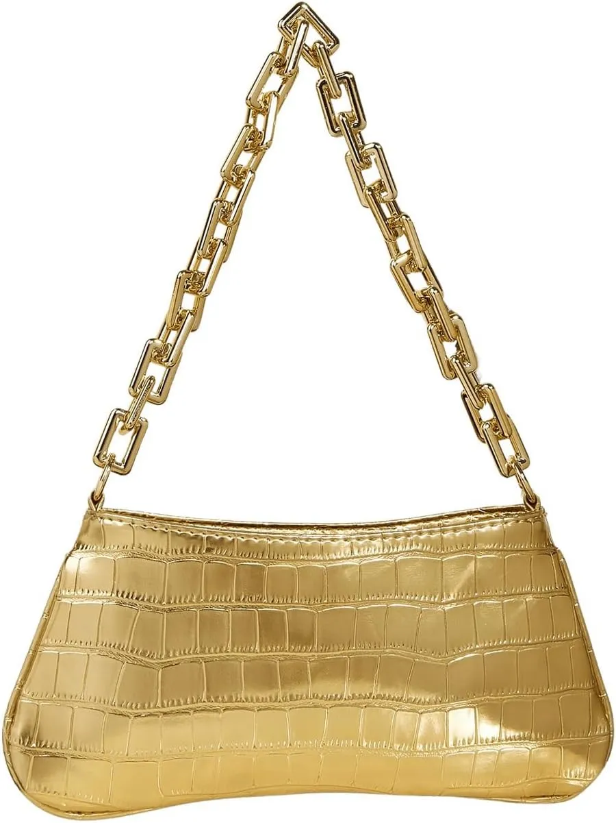 SweatyRocks Women's Metallic Crocodile Shoulder Bags Chain Clutch Purses with Zipper