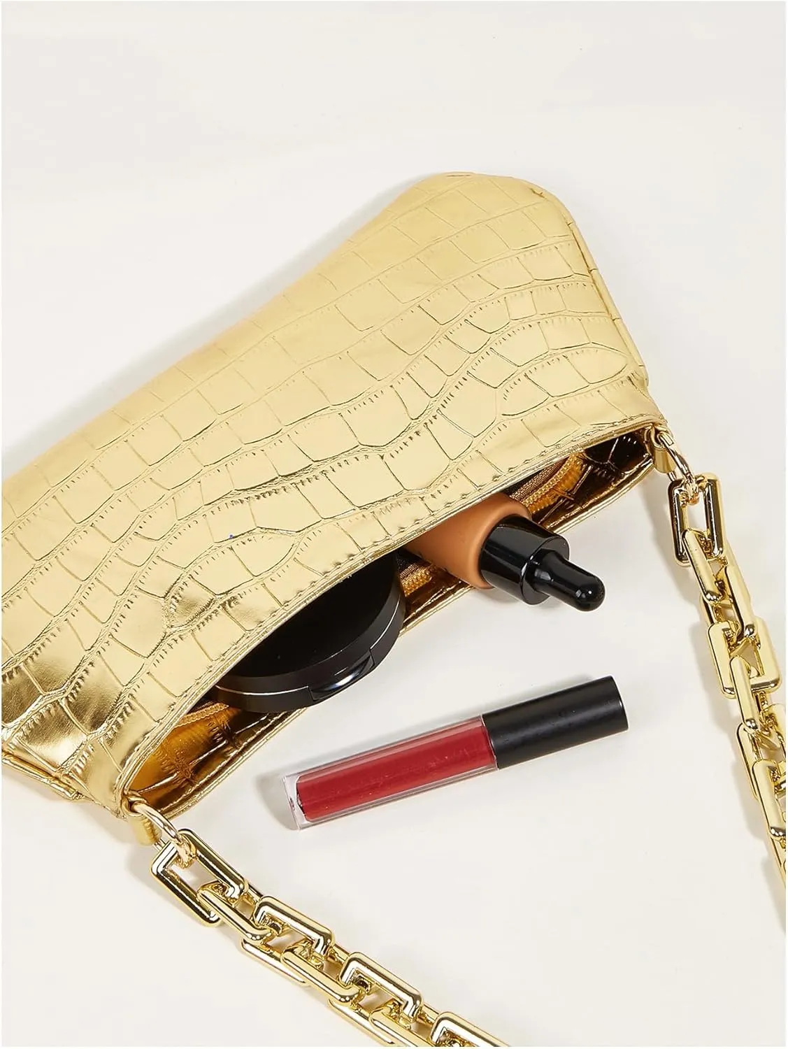 SweatyRocks Women's Metallic Crocodile Shoulder Bags Chain Clutch Purses with Zipper