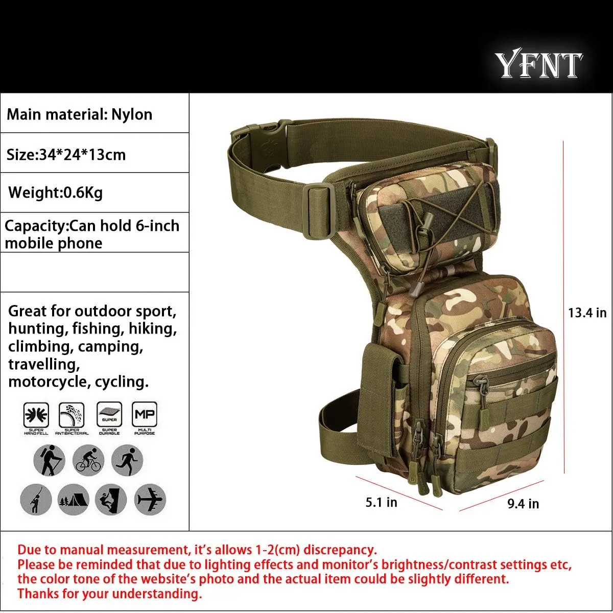 Tactical Drop Leg Bag for Men Women Military Thigh Pouch Outdoor Motorcycle Riding Hiking Waist Fanny Pack Travel Bag, Cp