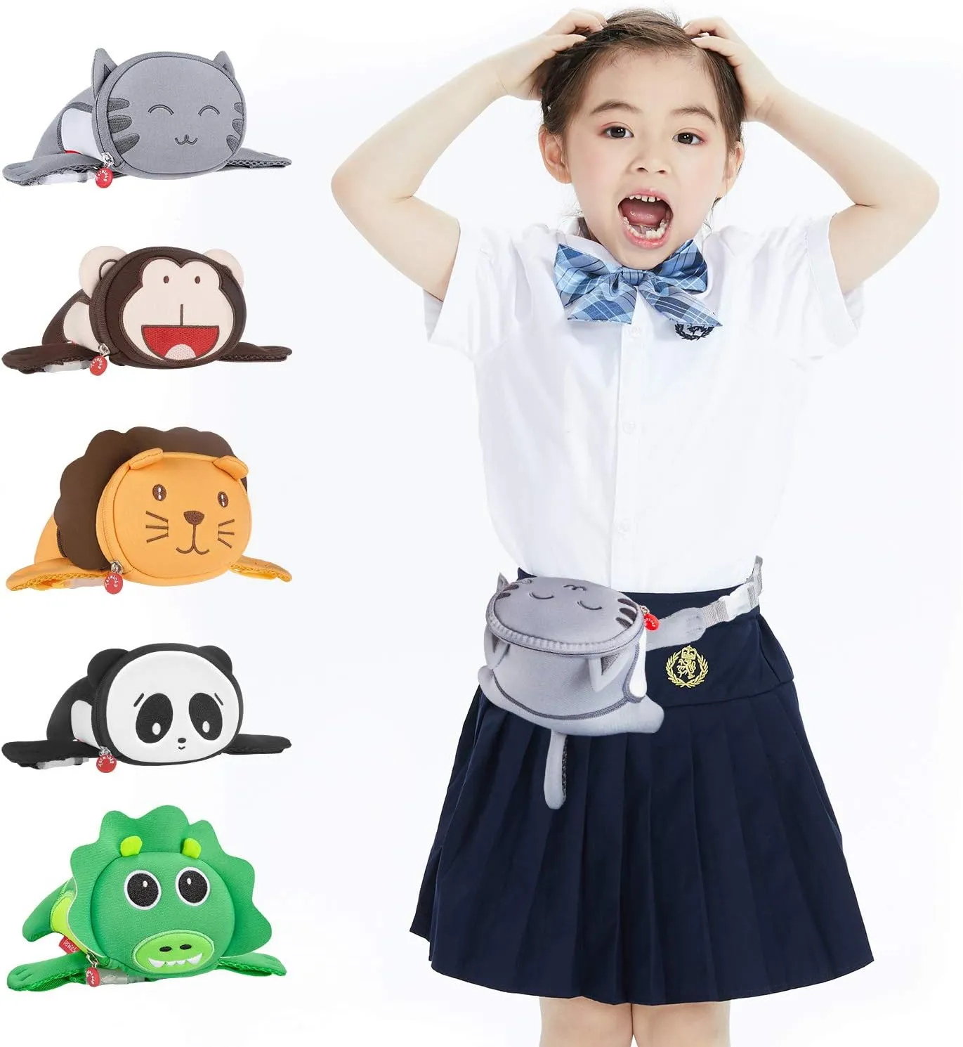 Termichy Kids Waist Bag Cute 3D Cartoon Bear Animal Travel Kids Fanny Pack For Babies Girls Toddler Children Sport Camping Trip Makeup Masquerade Toy Christmas Gift, Parent-child Dressing(Kitty)
