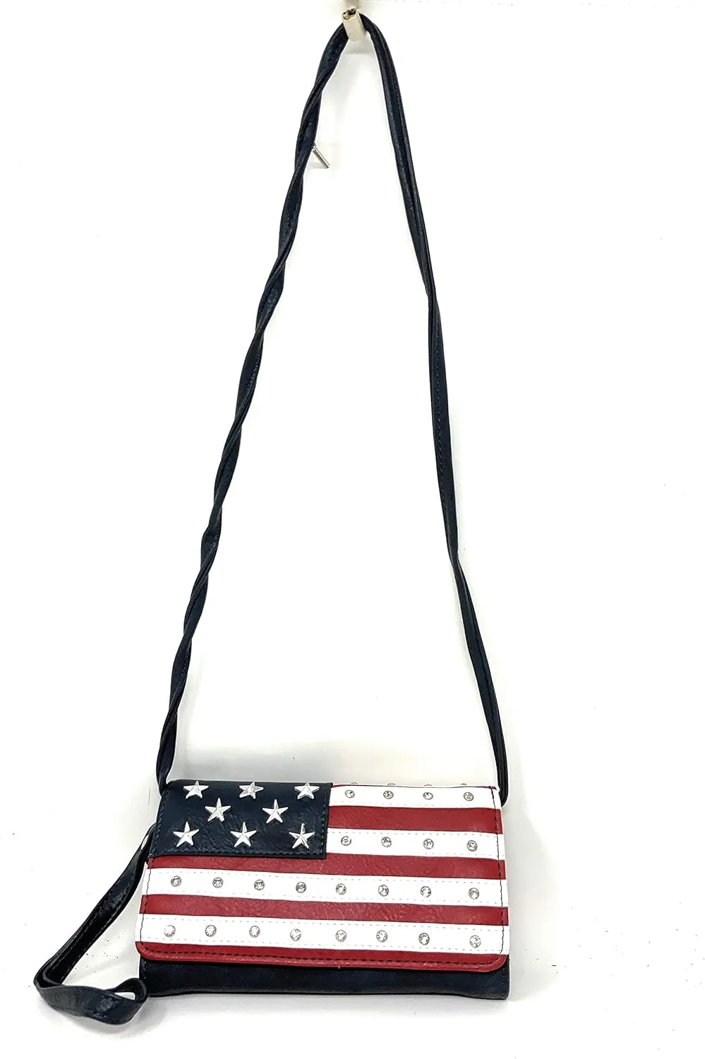 Texas West American Flag Rhinestone Women's Handbags Purse Wallet Set in Multi-Color