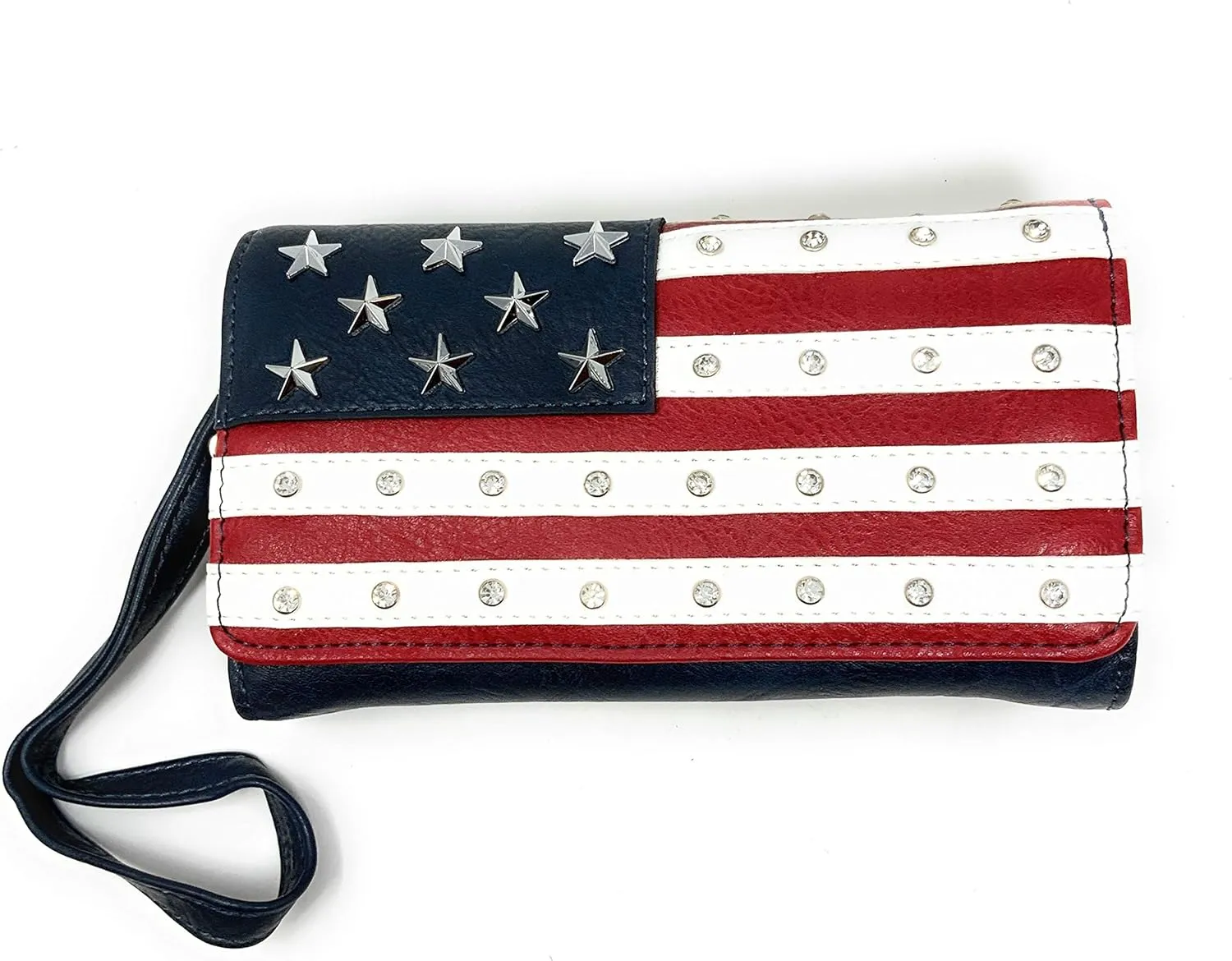 Texas West American Flag Rhinestone Women's Handbags Purse Wallet Set in Multi-Color