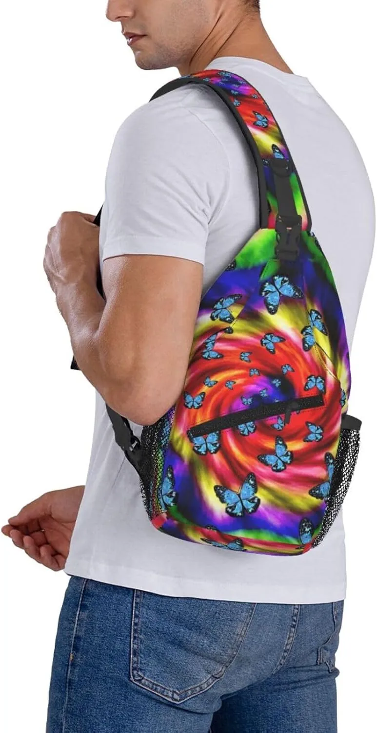 Tie-Dye-Blue-Purple-Psychedelic Chest Bags Crossbody Sling Bag Shoulder Bag Travel Hiking Daypack For Men Women