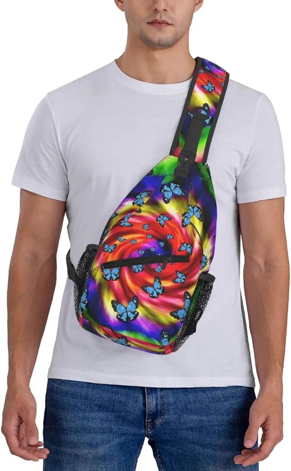 Tie-Dye-Blue-Purple-Psychedelic Chest Bags Crossbody Sling Bag Shoulder Bag Travel Hiking Daypack For Men Women