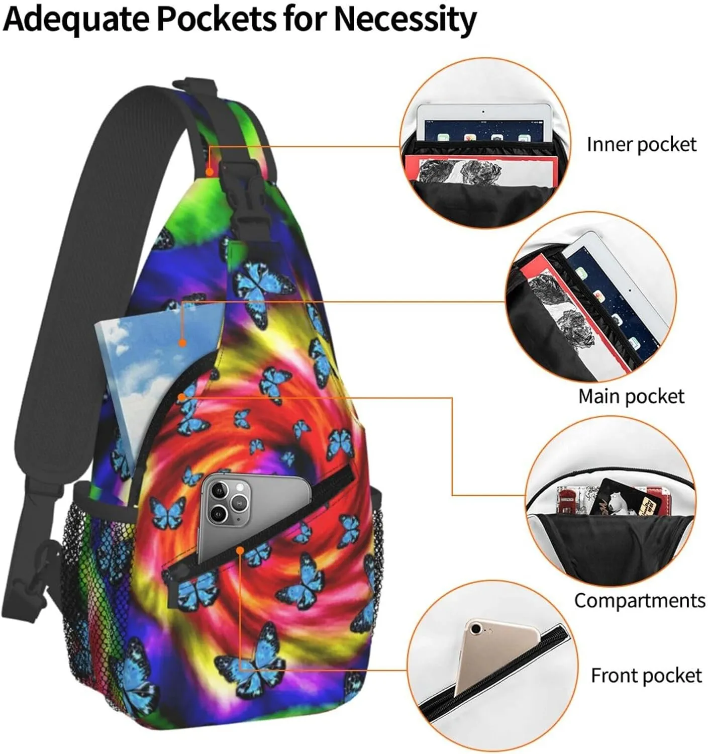 Tie-Dye-Blue-Purple-Psychedelic Chest Bags Crossbody Sling Bag Shoulder Bag Travel Hiking Daypack For Men Women