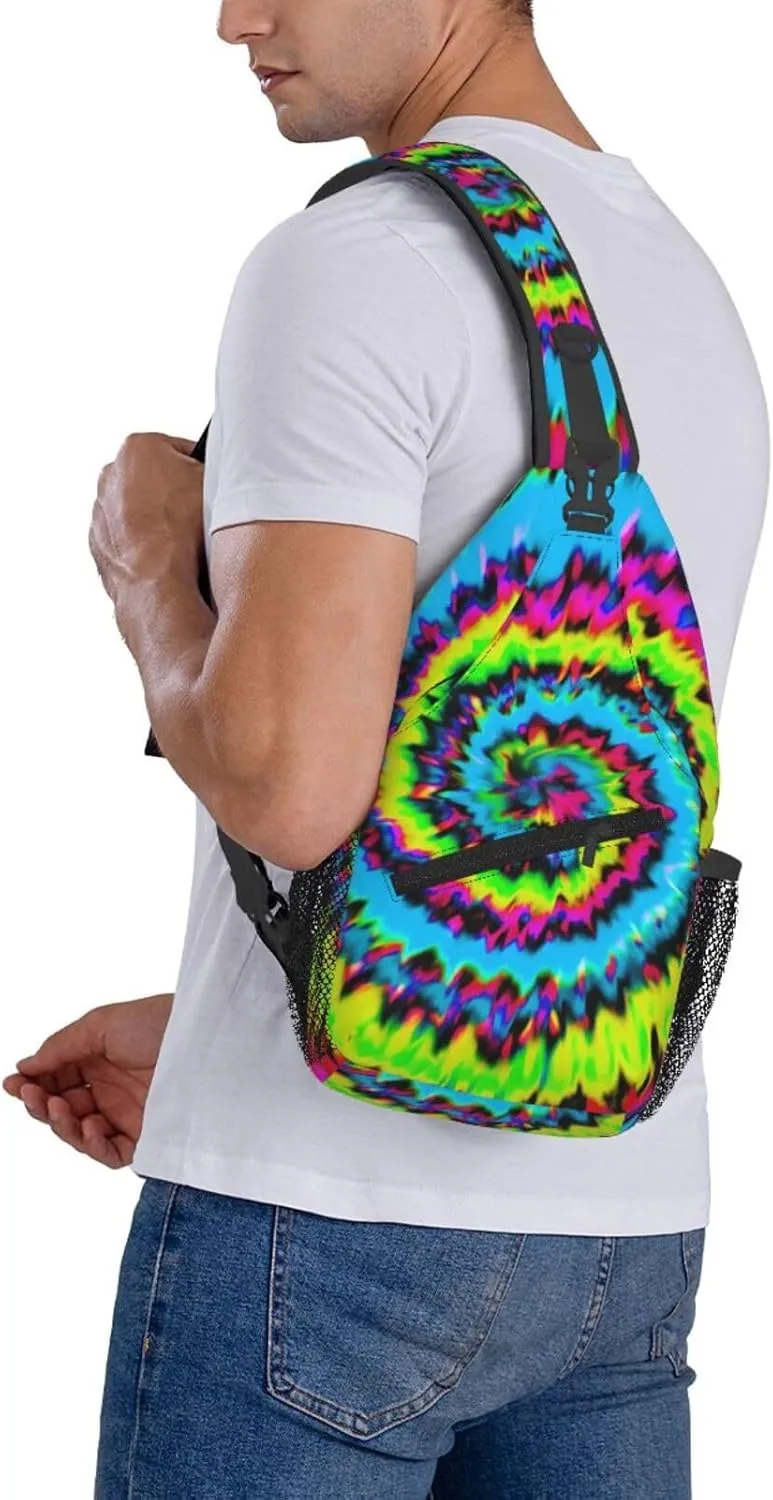 Tie-Dye-Blue-Purple-Psychedelic Chest Bags Crossbody Sling Bag Shoulder Bag Travel Hiking Daypack For Men Women