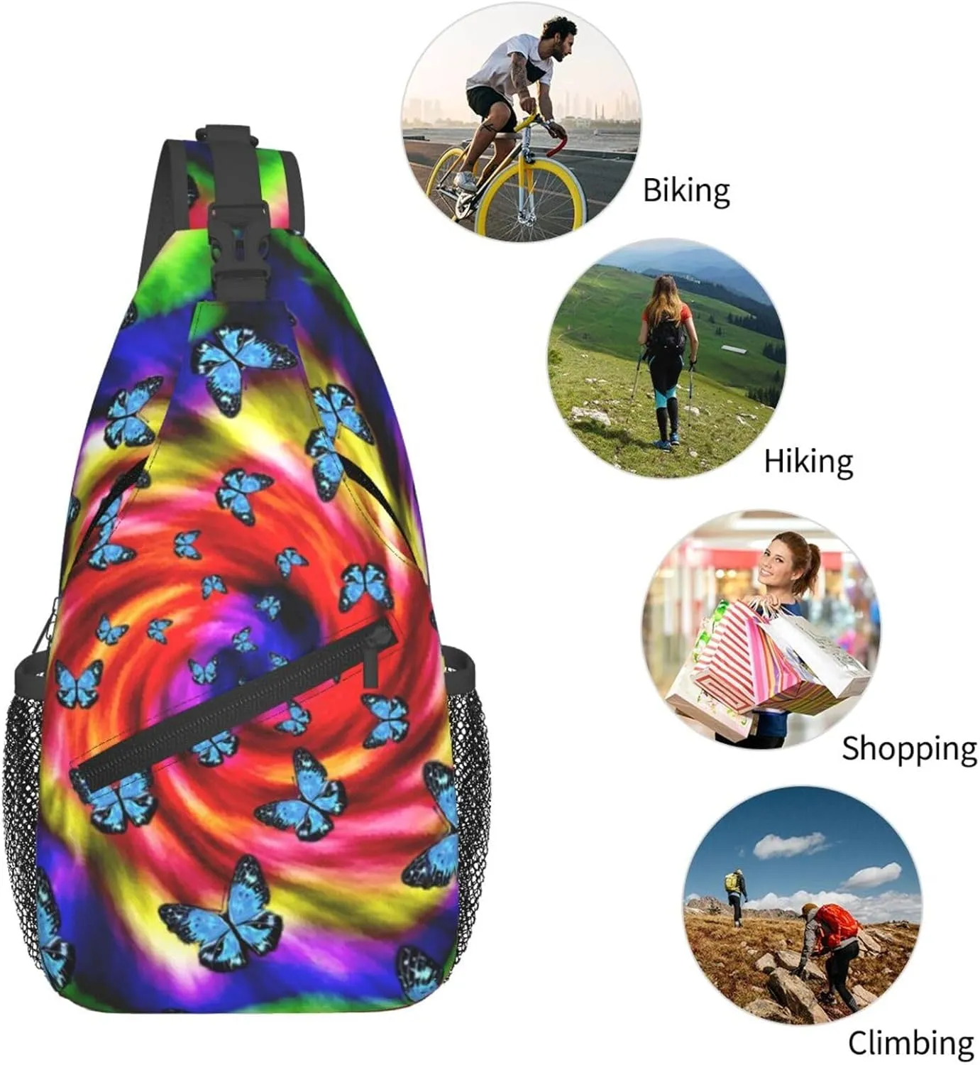 Tie-Dye-Blue-Purple-Psychedelic Chest Bags Crossbody Sling Bag Shoulder Bag Travel Hiking Daypack For Men Women