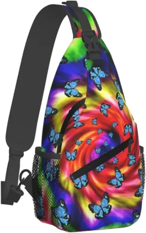 Tie-Dye-Blue-Purple-Psychedelic Chest Bags Crossbody Sling Bag Shoulder Bag Travel Hiking Daypack For Men Women