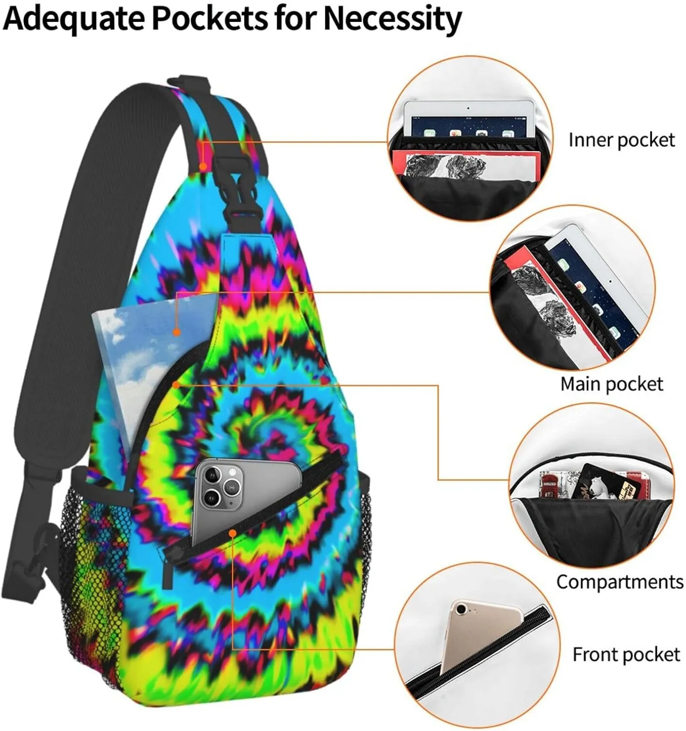 Tie-Dye-Blue-Purple-Psychedelic Chest Bags Crossbody Sling Bag Shoulder Bag Travel Hiking Daypack For Men Women
