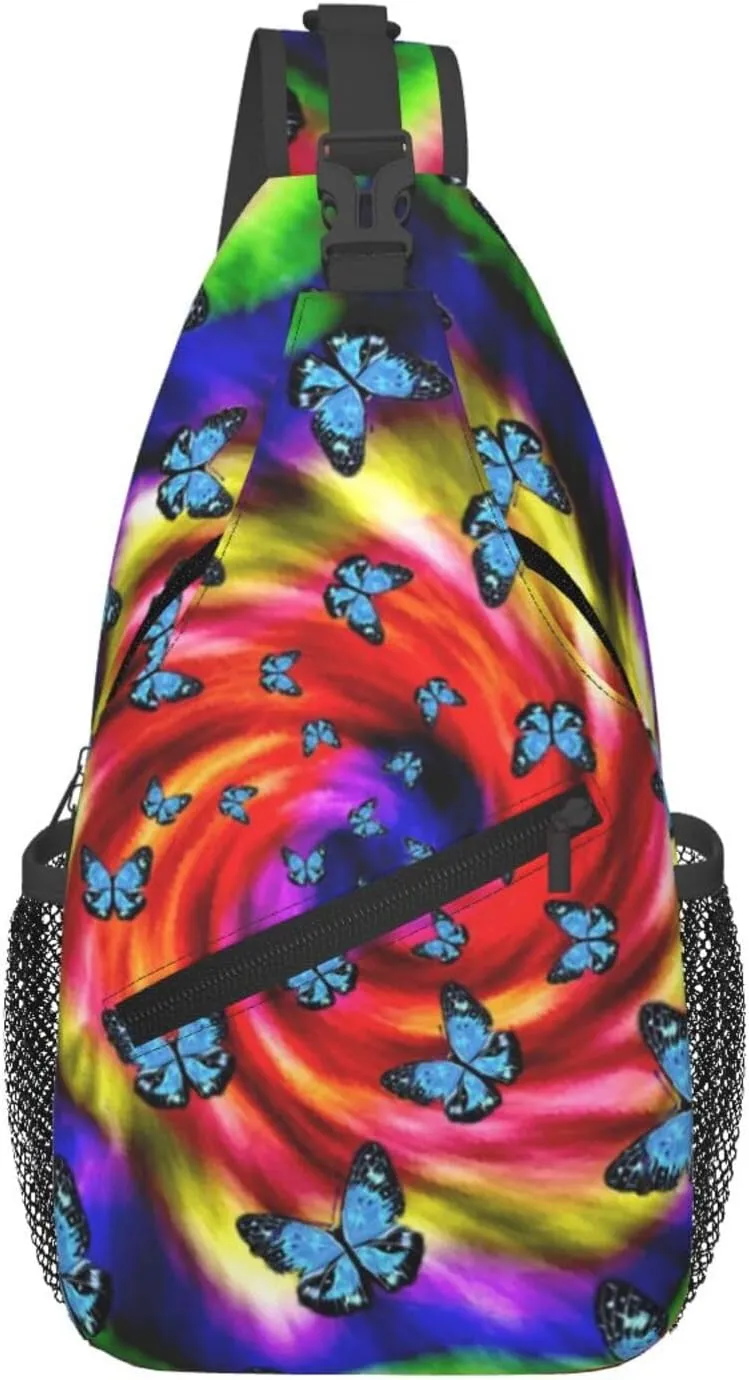 Tie-Dye-Blue-Purple-Psychedelic Chest Bags Crossbody Sling Bag Shoulder Bag Travel Hiking Daypack For Men Women