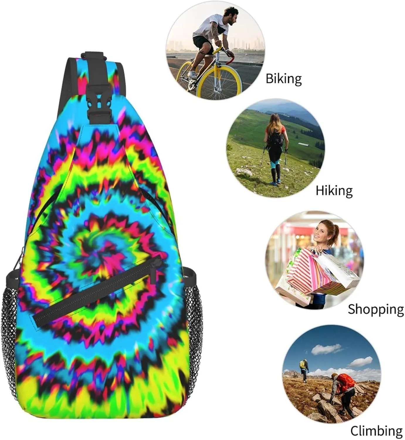 Tie-Dye-Blue-Purple-Psychedelic Chest Bags Crossbody Sling Bag Shoulder Bag Travel Hiking Daypack For Men Women