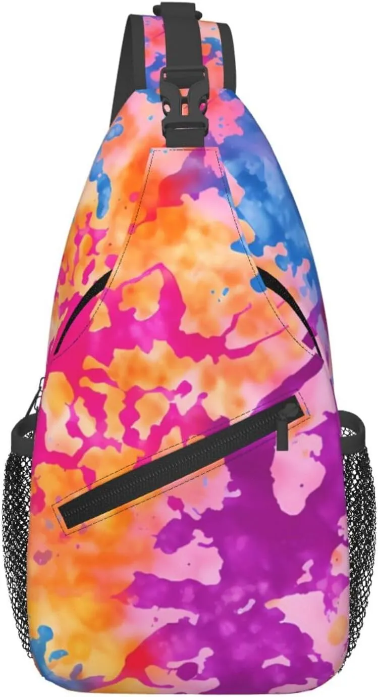 Tie Dye Swirl Rainbow Chest Bags Crossbody Sling Bag Shoulder Bag Travel Hiking Daypack For Men Women