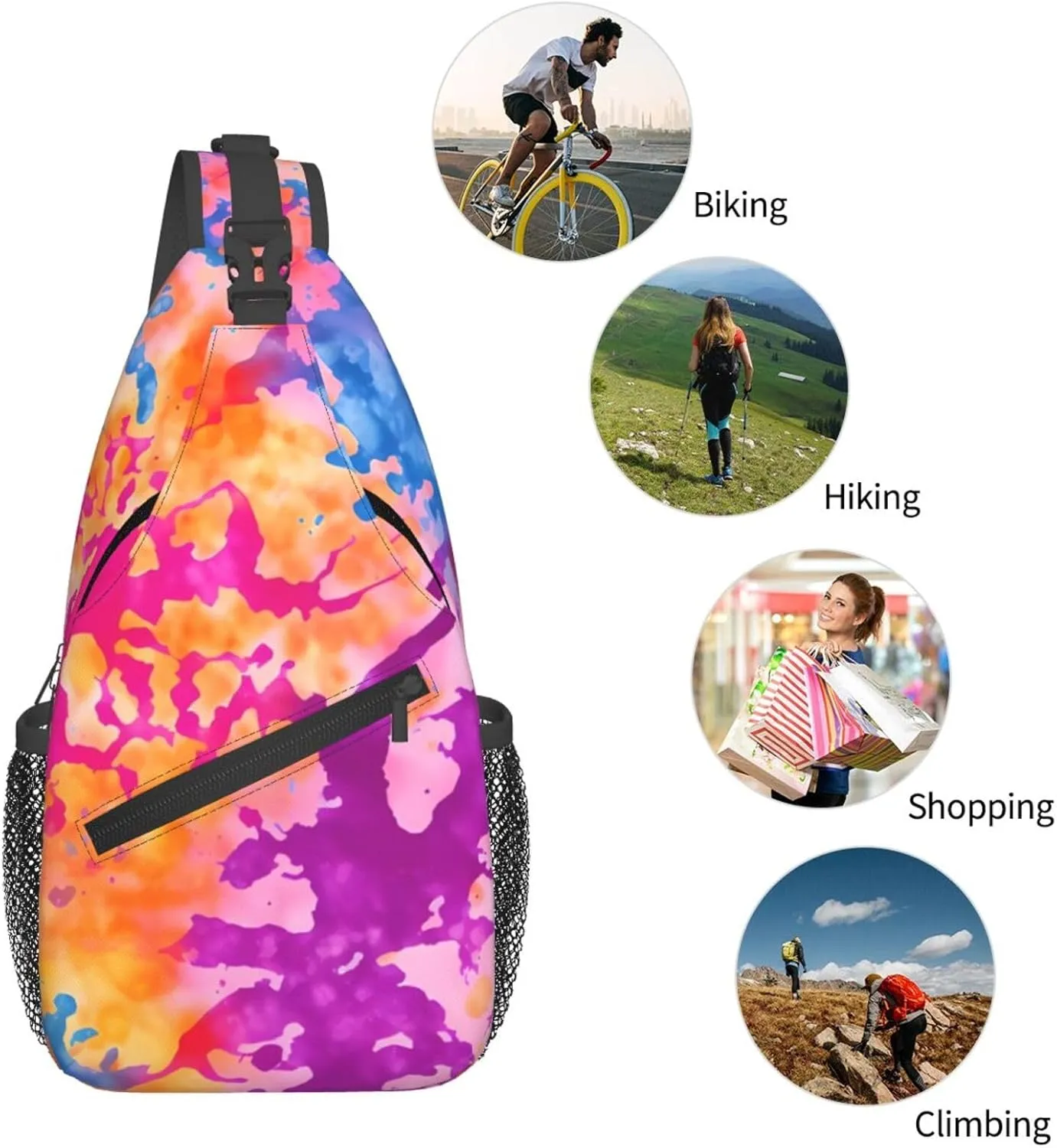 Tie Dye Swirl Rainbow Chest Bags Crossbody Sling Bag Shoulder Bag Travel Hiking Daypack For Men Women