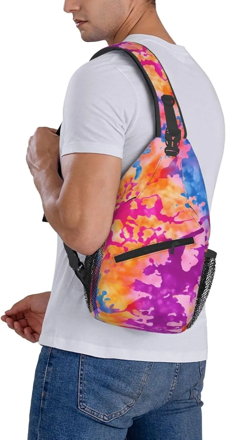 Tie Dye Swirl Rainbow Chest Bags Crossbody Sling Bag Shoulder Bag Travel Hiking Daypack For Men Women