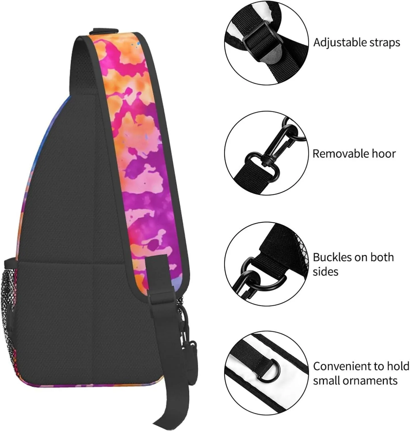 Tie Dye Swirl Rainbow Chest Bags Crossbody Sling Bag Shoulder Bag Travel Hiking Daypack For Men Women